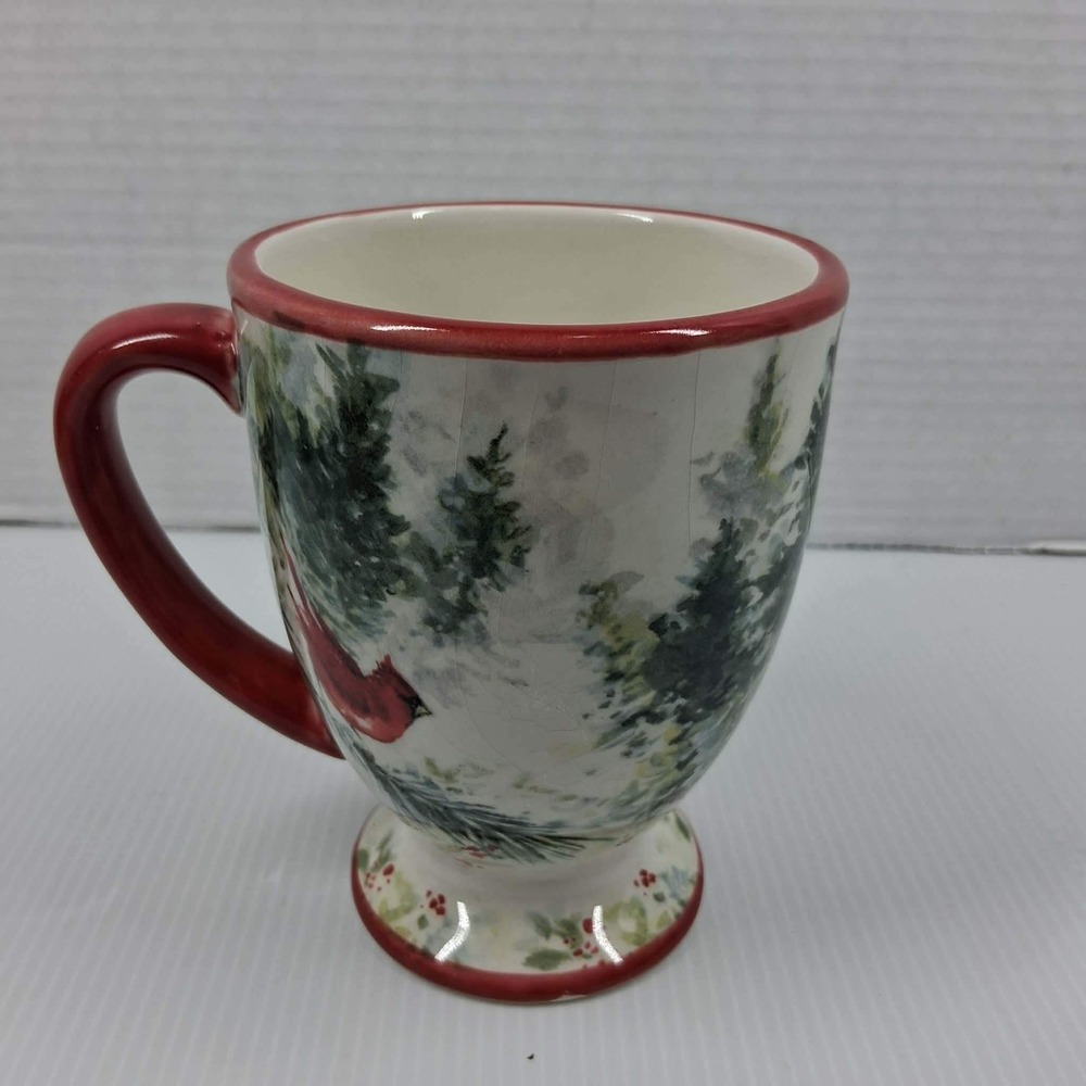 Cracker Barrel Susan Winget A Christmas to Remember Cardinal Footed‎ Mug Red Rim